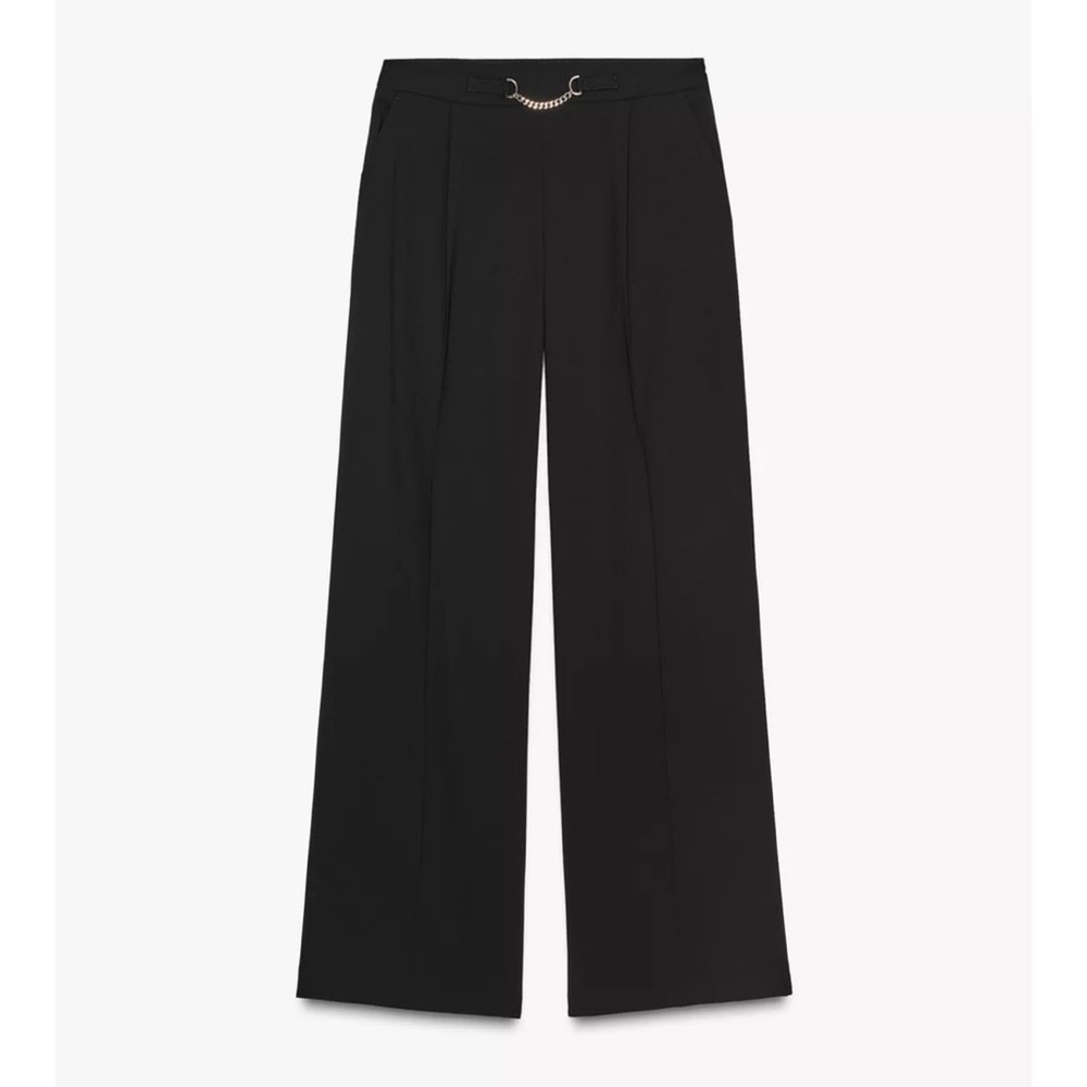 NWT Zara Classic Black Chain Wide Leg Pleated Trousers XS - Picture 2 of 12